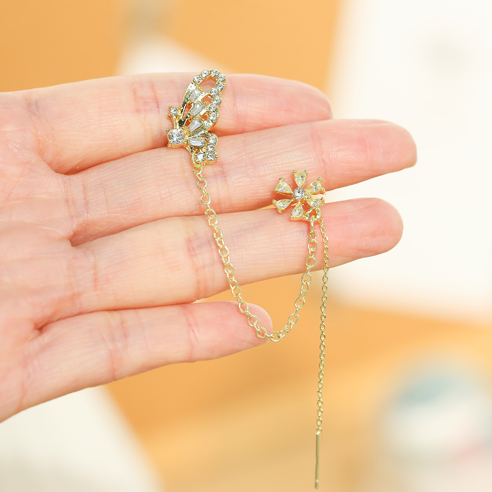 轻奢设计感蝶恋花耳骨夹 简约高级感满钻耳钉 一体式蝴蝶花朵耳钉饰品耳饰耳环耳钉1218饰品