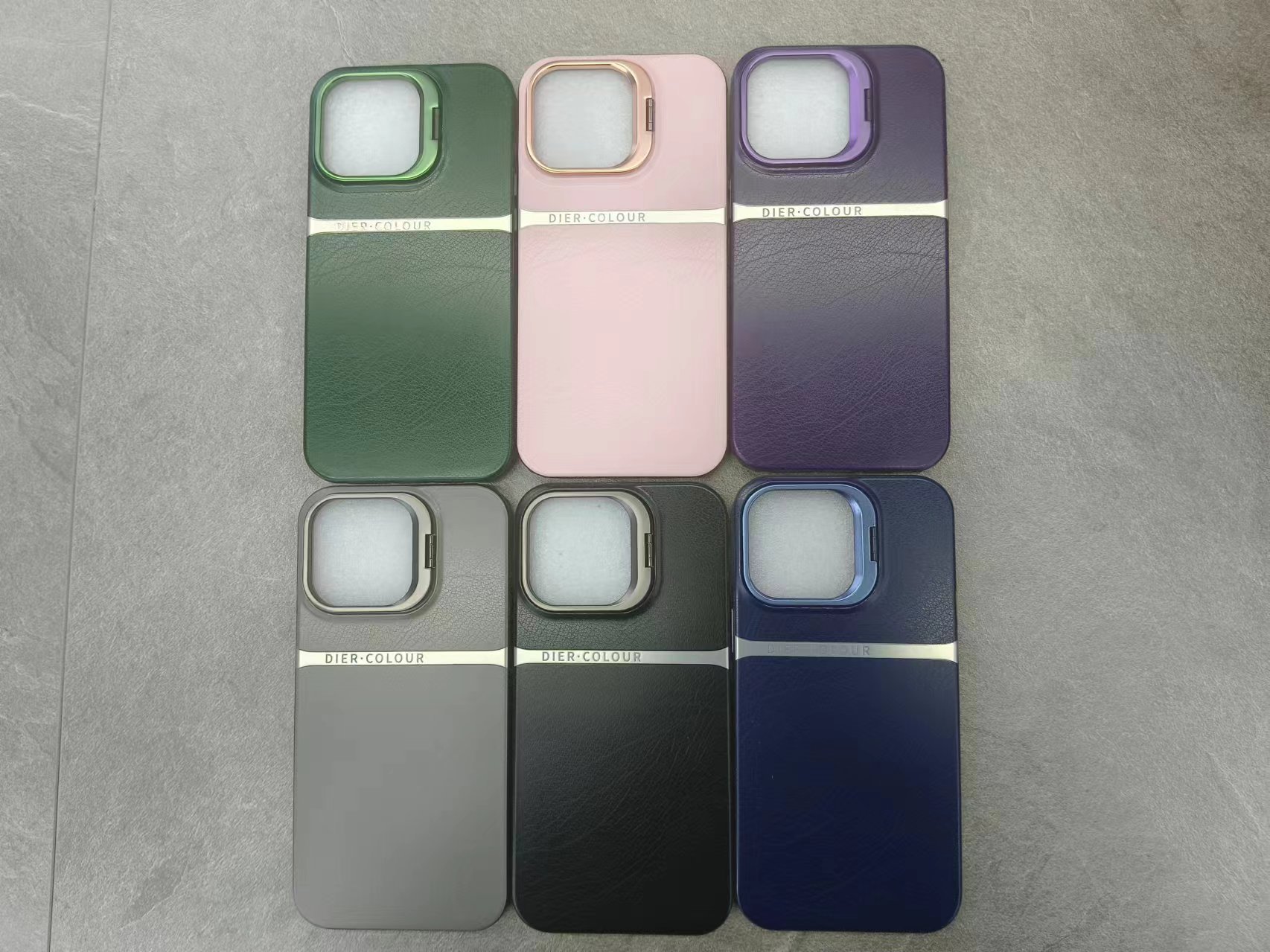 Leather imd metal lens frame button phone case