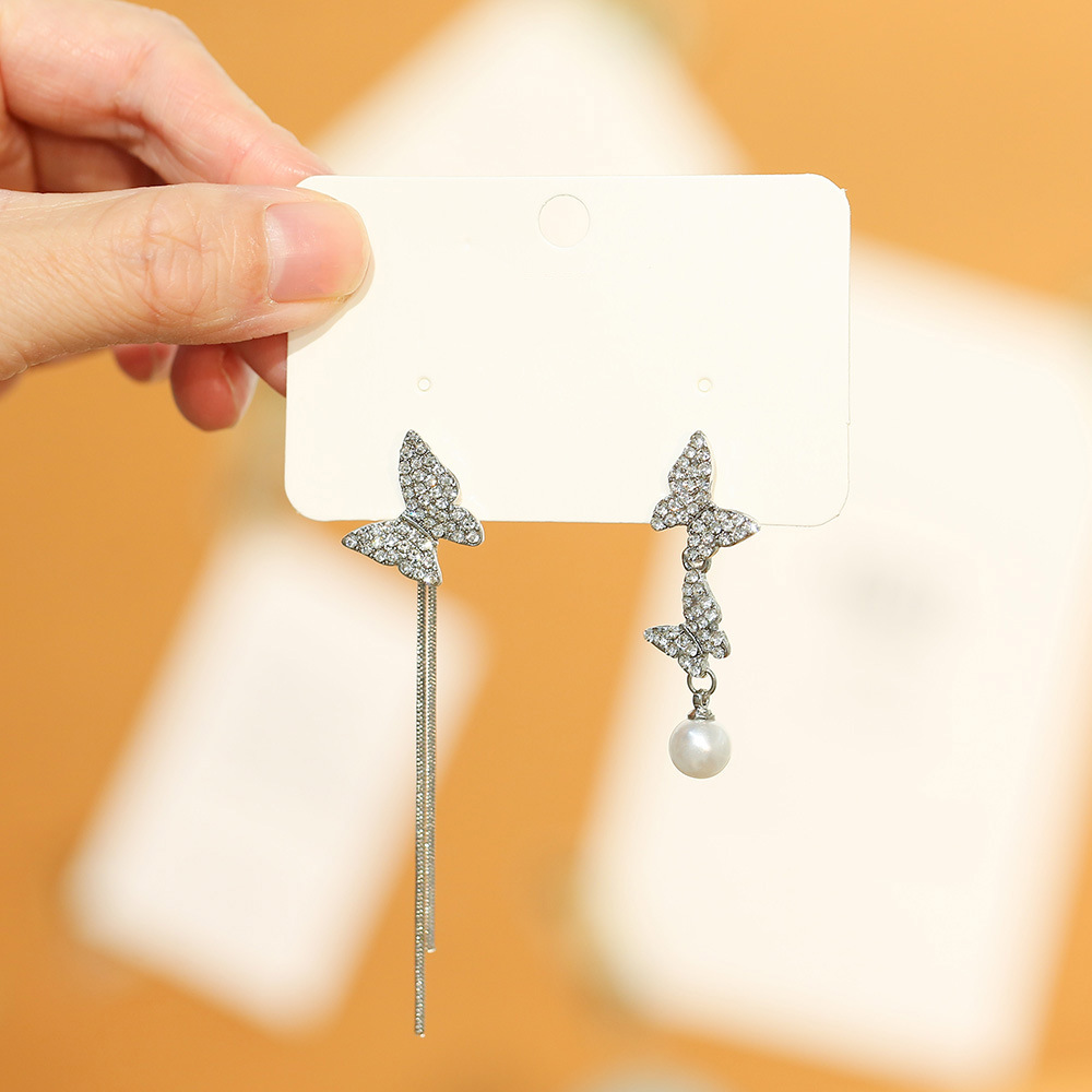 新款满钻流苏蝴蝶耳钉 韩版小清新蝴蝶耳坠 清新甜美电镀耳钉批发饰品耳饰耳环耳钉1218饰品