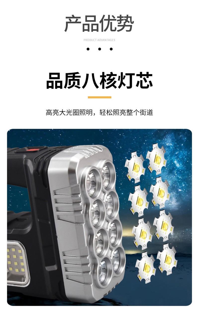 太阳能充电手电筒家用应急灯LED侧灯COB工作灯手提灯多功能探照灯强光手电筒便携式手电户外应急防水手电筒详情4