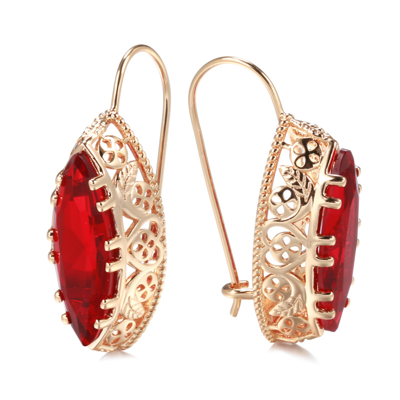 Gulkina跨境直供欧美复古女士3A锆石耳环585玫瑰金真金保色电镀耳饰耳环多色俄贸易饰品