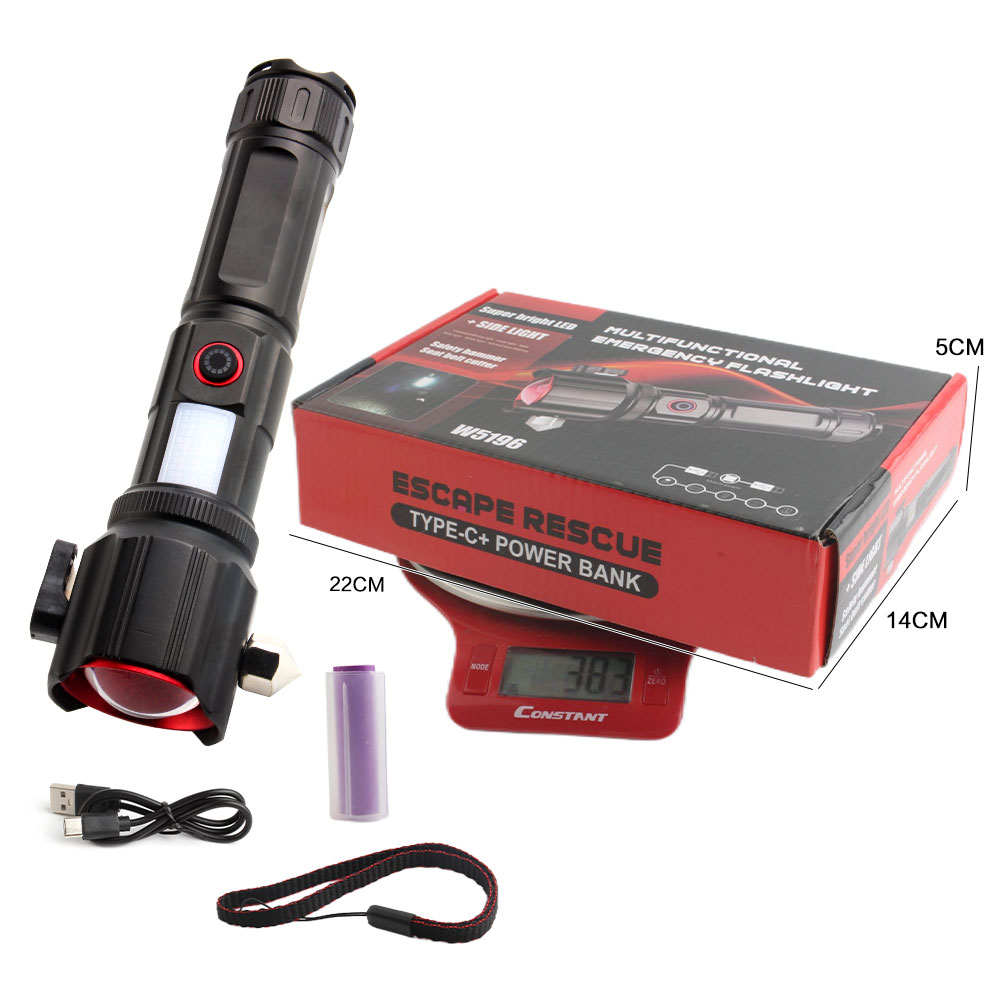 KINSACA Star Source aluminum alloy cutter safety hammer flashlight Specification drawing