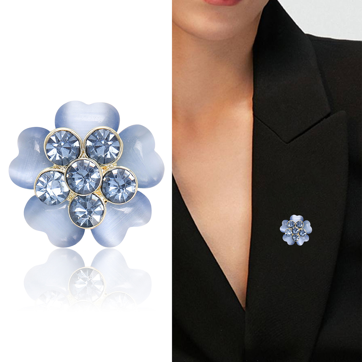 Ziyang Accessories 2024 New Style alloy cat's eye Flower brooch, high-end women's personalized and fashionable brooch, elegant brooch, coat cardigan, accessories factory direct sales