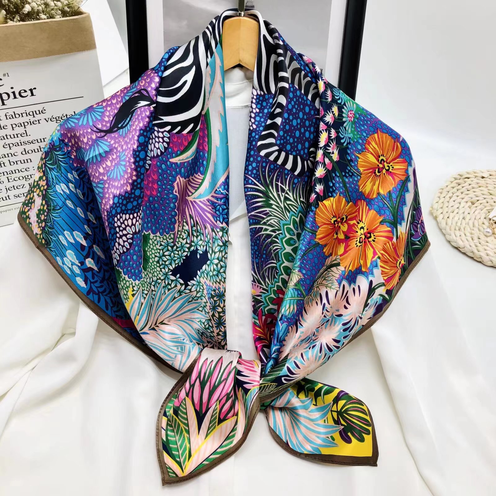 Pure Silk Scarf Spring And Autumn New Temperament Everything 90 Plain Crepe Satin Large Square Scarf Mulberry Silk Scarf Shawl