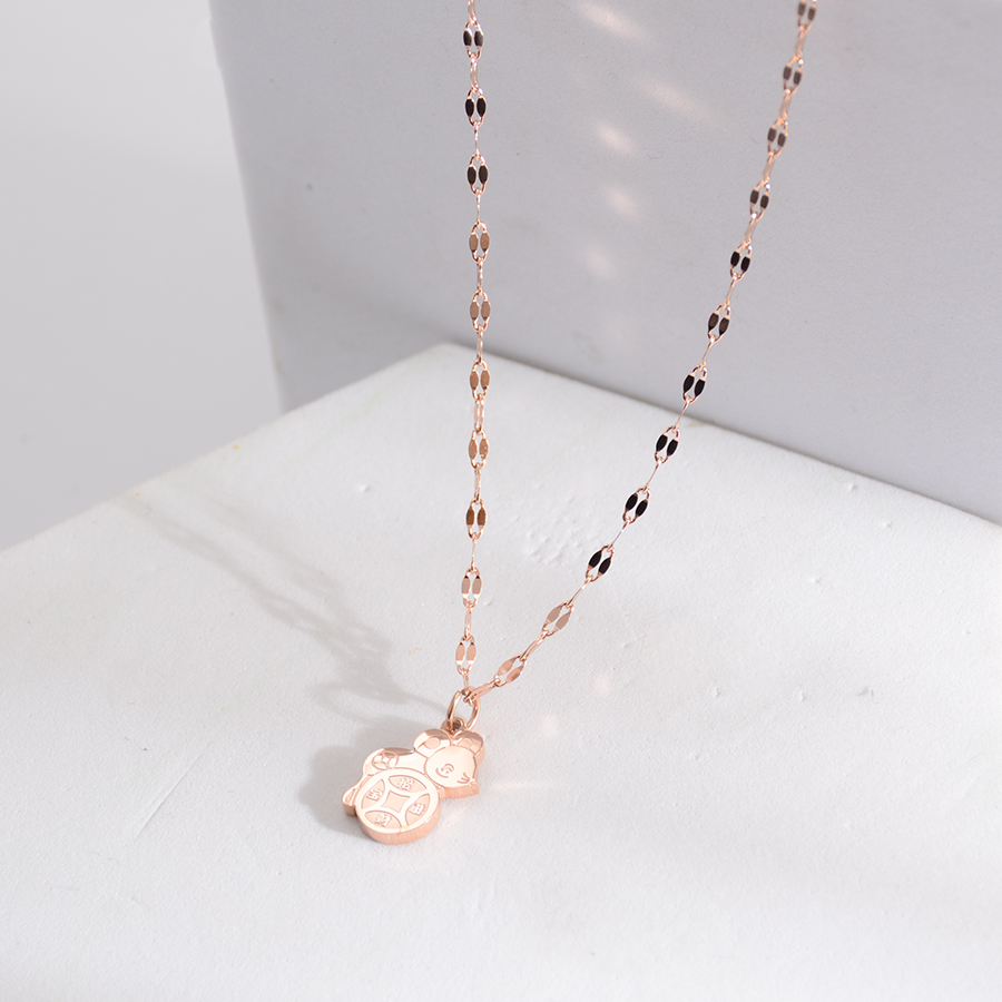 Retro zodiac year rat necklace, titanium steel animal collarbone chain, rose gold jewelry, versatile and elegant accessory gift for women Specification image