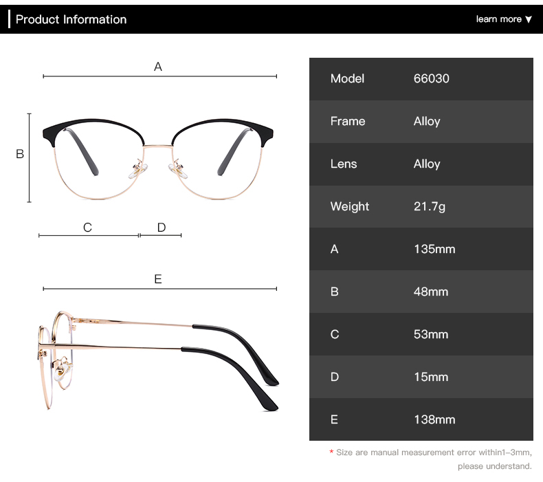 跨境新款防蓝光平光镜 男女通用眼镜可配近视光学眼镜金属眼镜框详情2