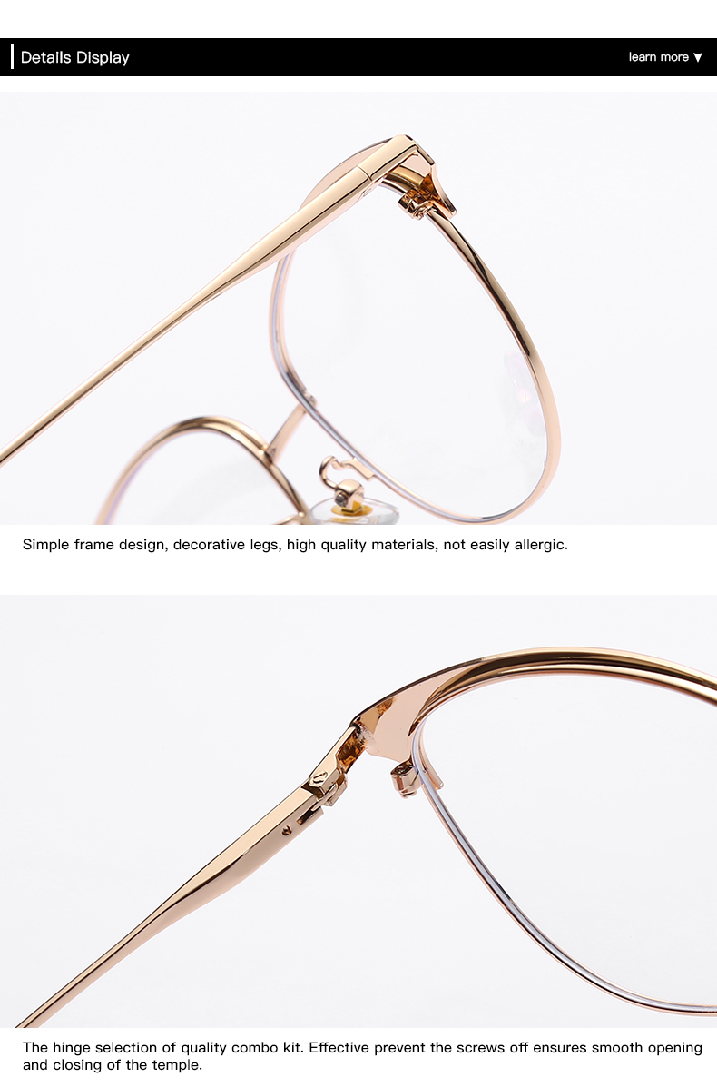 跨境新款防蓝光平光镜 男女通用眼镜可配近视光学眼镜金属眼镜框详情13