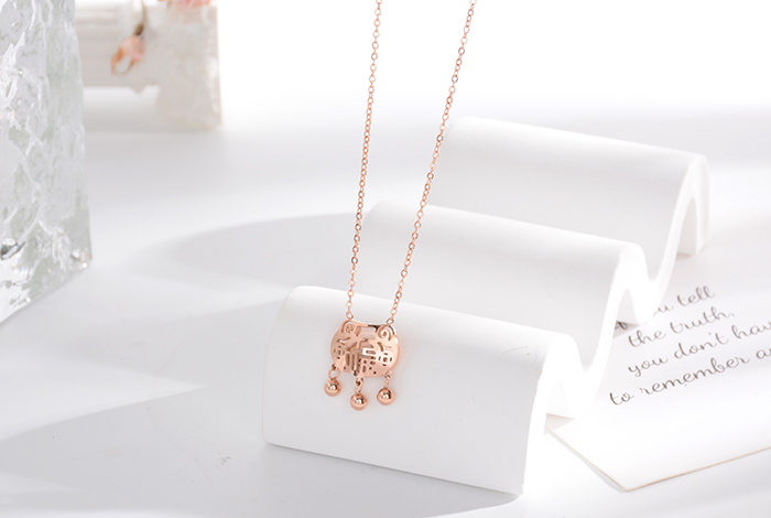 复古个性钛钢长命锁项链短款立体锁锁骨链时尚精致潮配饰品配饰详情2