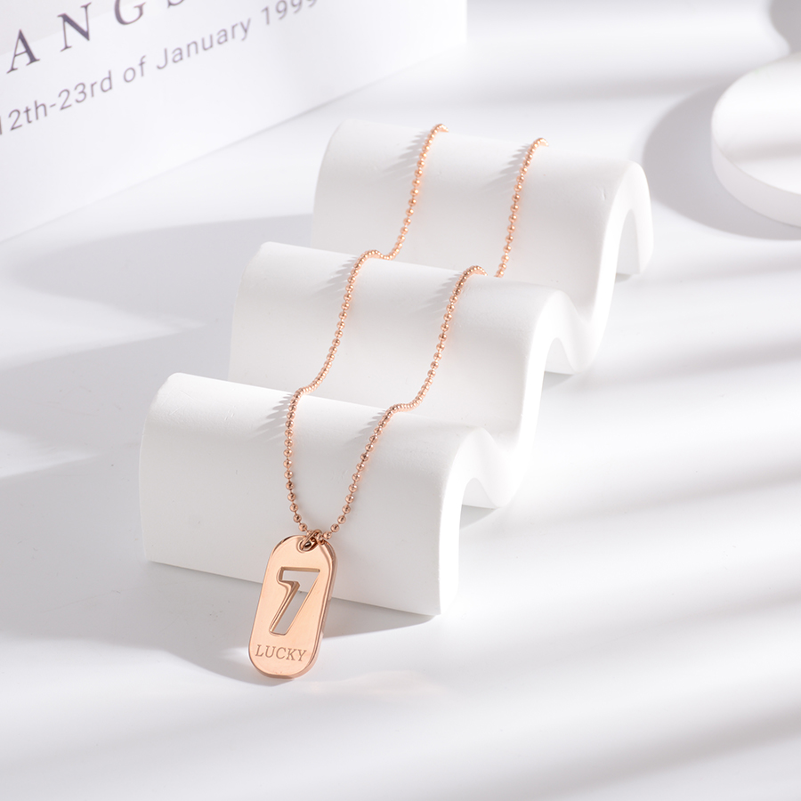 气质个性时尚珠珠项链钛钢数字7锁骨链女款颈链玫瑰金饰品配饰礼物