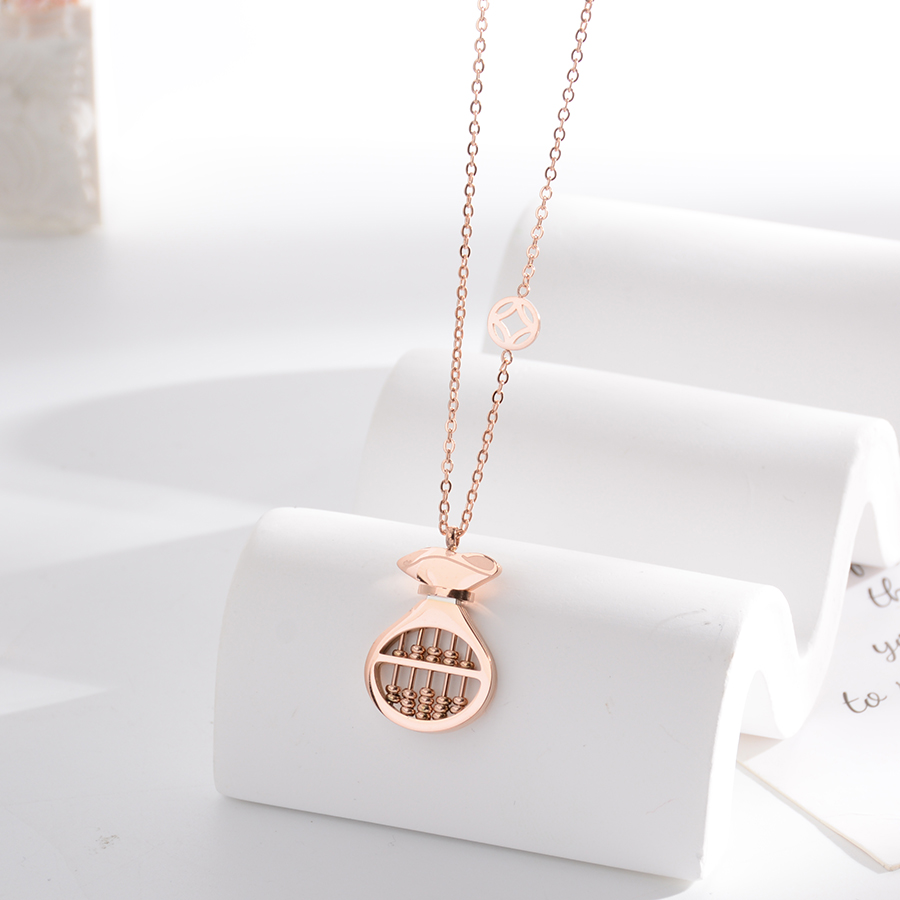 Retro and unique abacus lucky bag necklace, fashionable titanium steel collarbone chain, exquisite rose gold jewelry gift, trendy for women