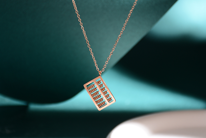 时尚复古算盘项链钛钢精致玫瑰金锁骨链饰品女款颈链配饰详情6