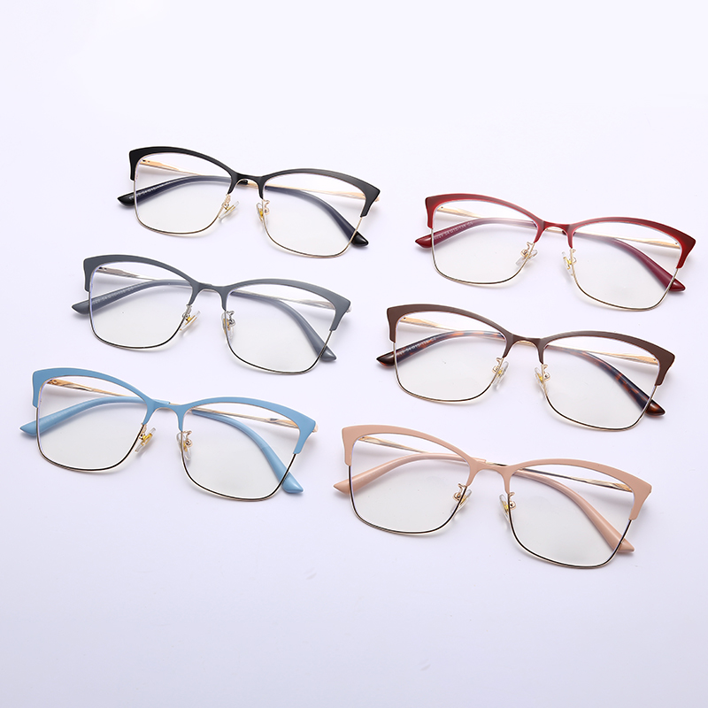 Cat-eye glasses, eyebrow frame, metal optical glasses, fashionable and trendy anti-blue light myopia glasses