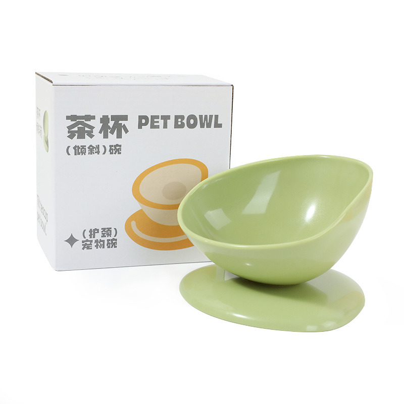 Nuevo diseño pet color sólido gran calibre antideslizante plato de alimentación inclinado dibujos animados anti-volteo pet bowl más alto anti-vértebra del cuello de alta apariencia tazas de té horizontales inclinadas solo tazón para mascotas pic 2