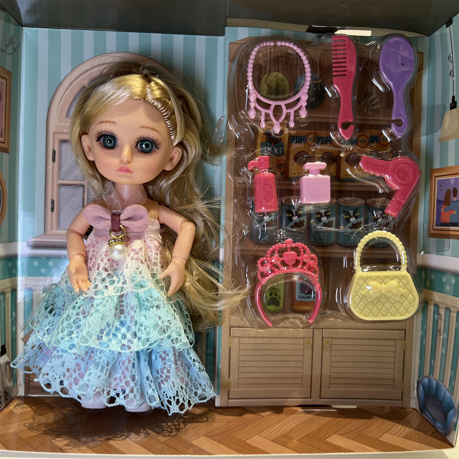 跨境专供儿童娃娃套装新年礼物娃娃公主洋娃娃3D真眼女孩玩具详情9