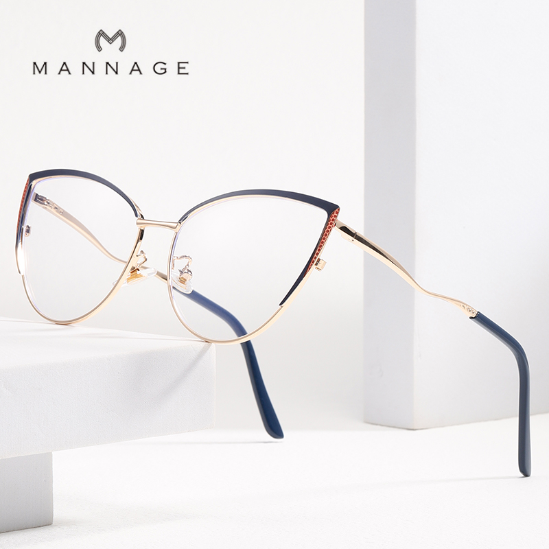 个性潮流猫眼金属镜框近视眼镜女款经典优雅文艺防蓝光平光镜