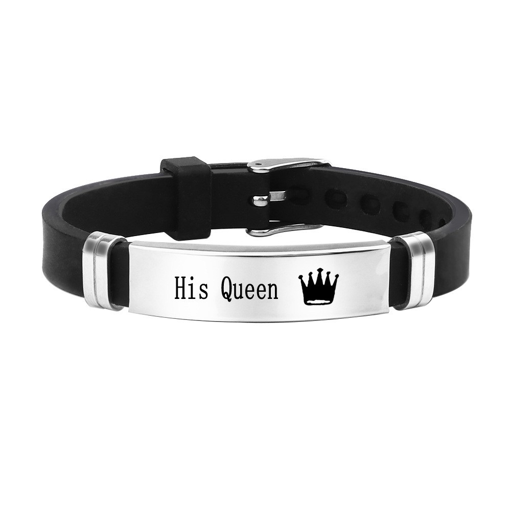 欧美新款Ker King His Queen国王王后情侣浪漫皇冠不锈钢硅胶手环详情1