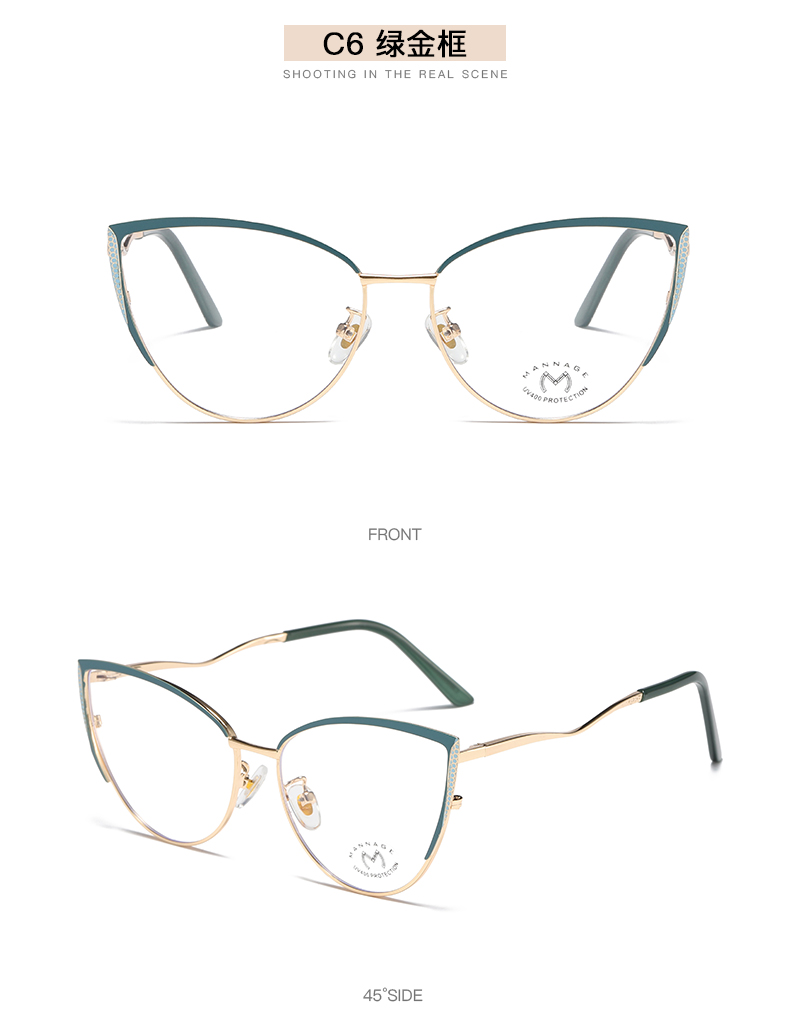 个性潮流猫眼金属镜框近视眼镜女款经典优雅文艺防蓝光平光镜详情15