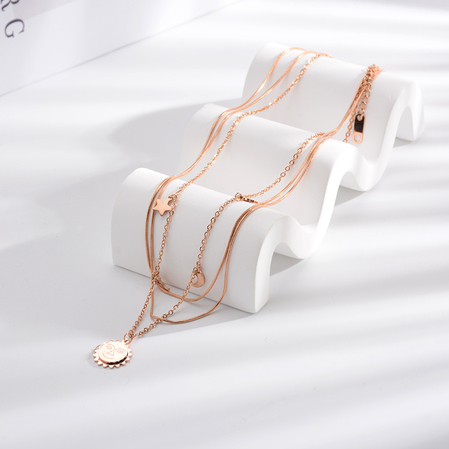 European and American titanium steel necklace, three-layer titanium steel moon collarbone chain, rose gold jewelry accessory pendant, trendy gift for women details Picture