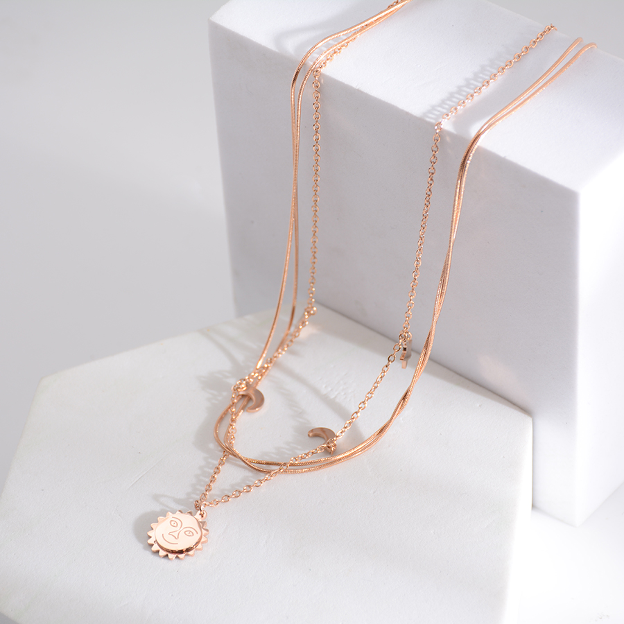 European and American titanium steel necklace, three-layer titanium steel moon collarbone chain, rose gold jewelry accessory pendant, trendy gift for women Specification image