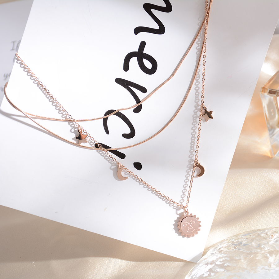 European and American titanium steel necklace, three-layer titanium steel moon collarbone chain, rose gold jewelry accessory pendant, trendy gift for women Application Scenario