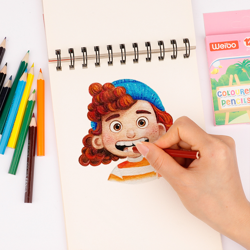 Weibo Stationery Cartoon Cute Elephant Short oil-based colored Pencil, 12-color student high appearance level art drawing pen Application Scenario