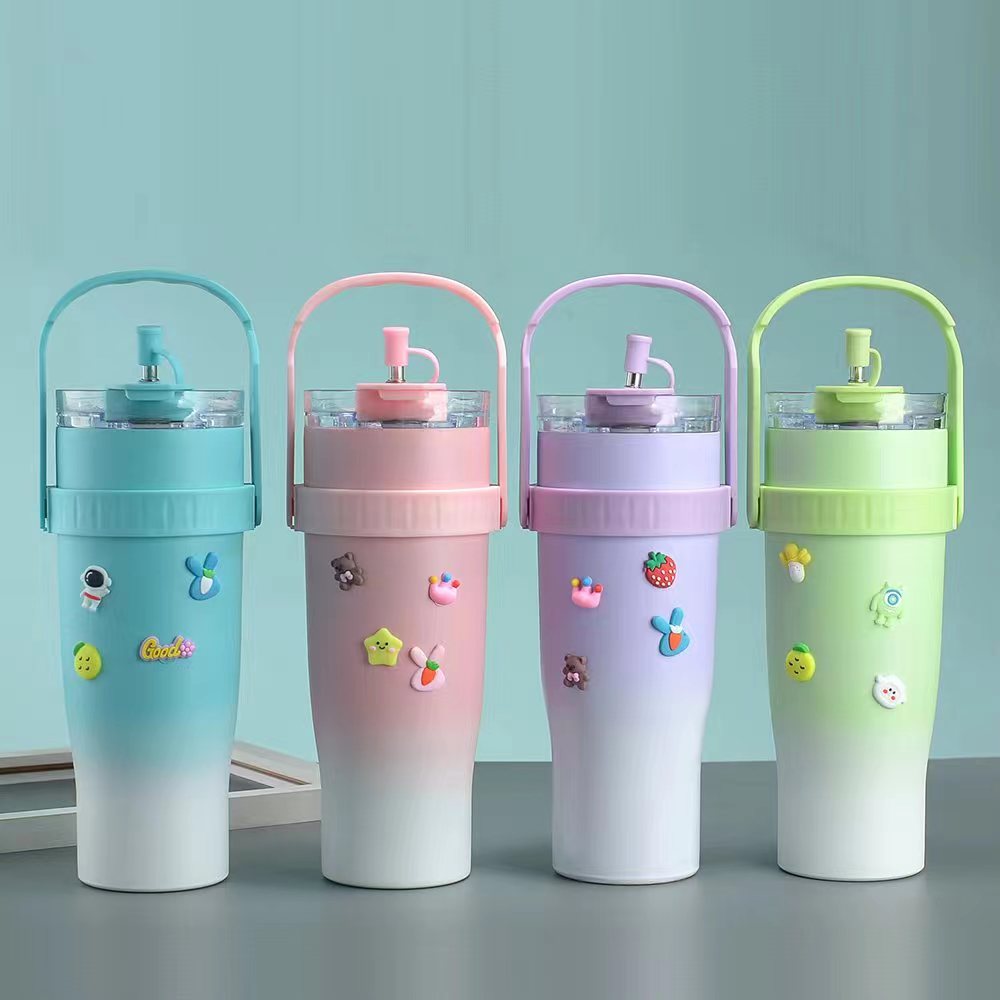40oz Ice King car Cup, 304 stainless steel large-capacity portable handle insulated cup with phone stand, water cup