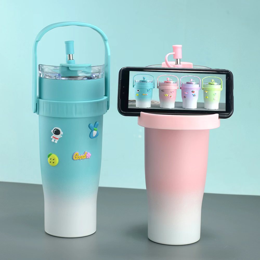 40oz Ice King car Cup, 304 stainless steel large-capacity portable handle insulated cup with phone stand, water cup detail image 8