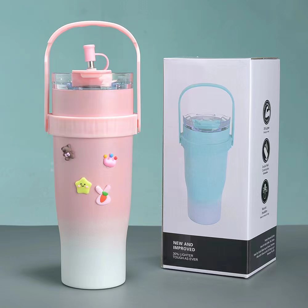 40oz Ice King car Cup, 304 stainless steel large-capacity portable handle insulated cup with phone stand, water cup detail image 4