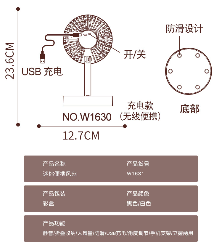 USB折叠风扇迷你便携式电风扇台式办公室桌面小风扇礼品出口代发详情12