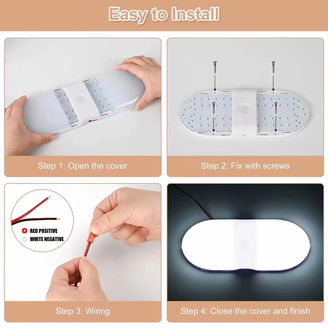Automobile LED reading light, RV lighting lamp, white warm light, ceiling light, touch switch, truck cab light details Picture