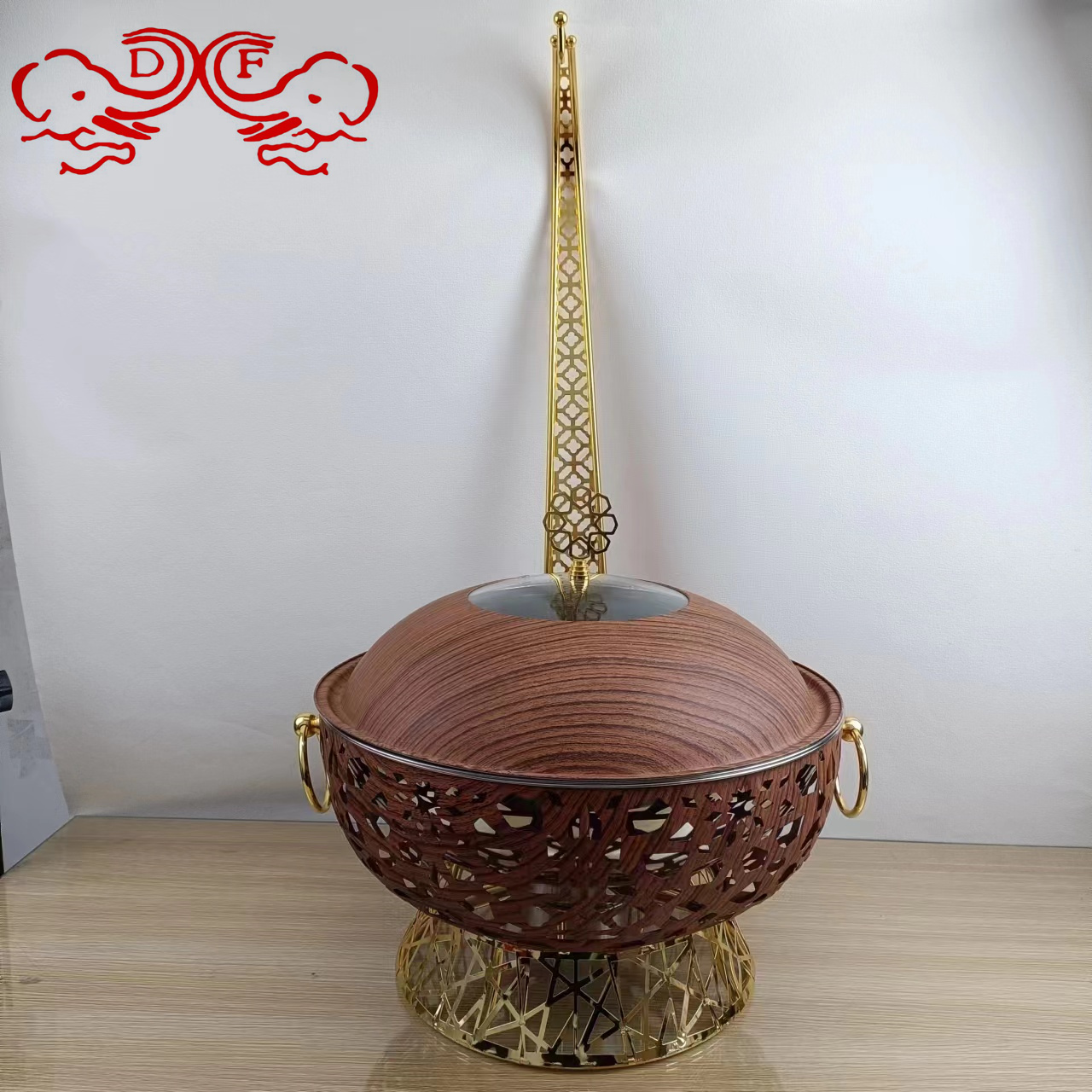 DF68093 Lace hanging stove, stainless steel black round hanging cover, hotel dining stove, self-service container, insulated stove, DF TRADINGHOUSE Item Picture