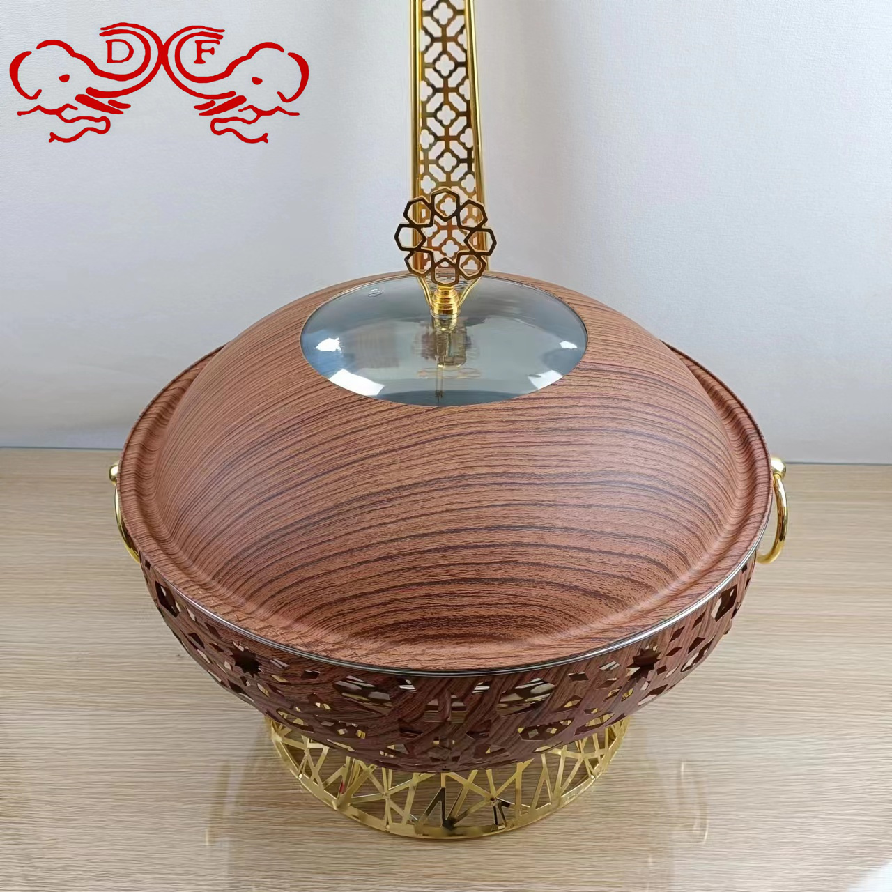 DF68093 Lace hanging stove, stainless steel black round hanging cover, hotel dining stove, self-service container, insulated stove, DF TRADINGHOUSE details Picture