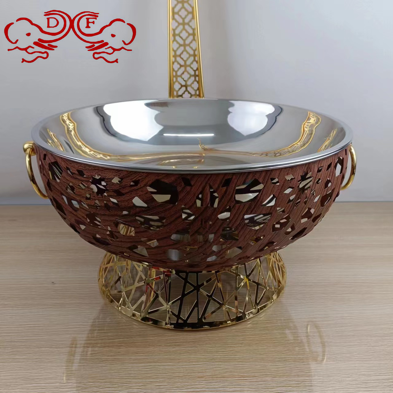 DF68093 Lace hanging stove, stainless steel black round hanging cover, hotel dining stove, self-service container, insulated stove, DF TRADINGHOUSE Application Scenario