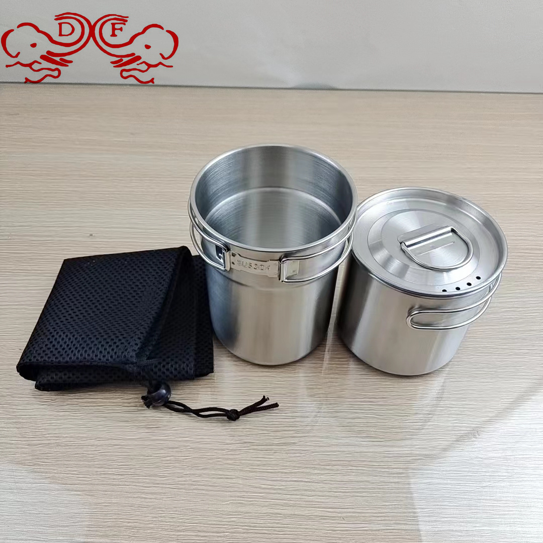 DF99230 Outdoor 304 stainless steel water Cup Camping Single Pot Set Folding Tea Cup Rim Cup Two-piece set DF TRADINGHOUSE details Picture