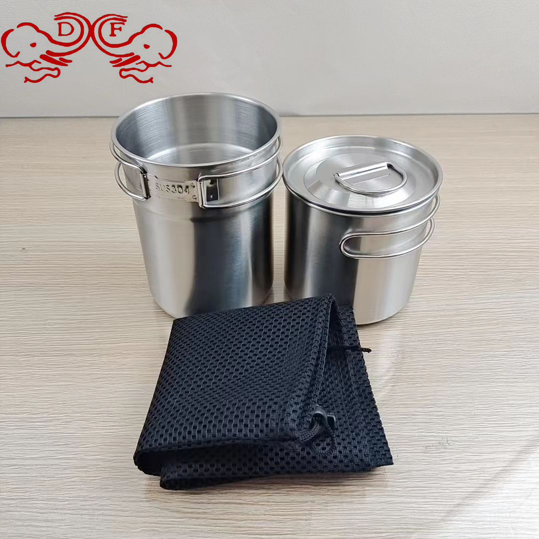 DF99230 Outdoor 304 stainless steel water Cup Camping Single Pot Set Folding Tea Cup Rim Cup Two-piece set DF TRADINGHOUSE Specification image
