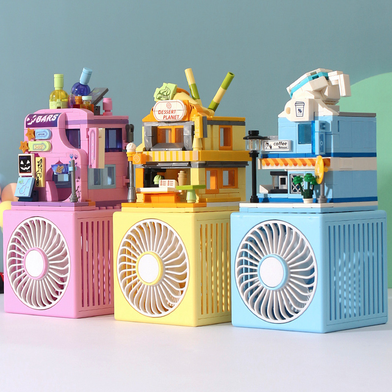 The 2024 new model of the building block fan desktop three-speed small electric fan DIY small particle assembly building block gift cross-border details Picture