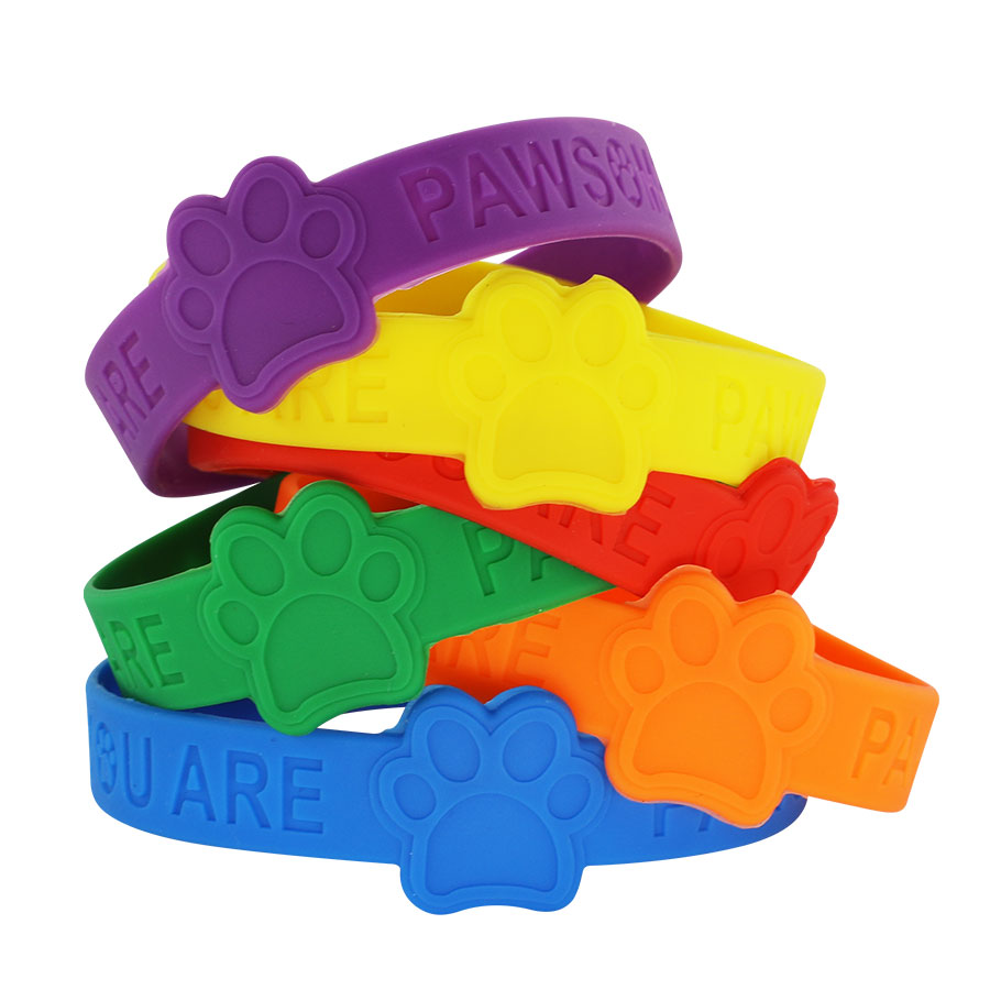 亚马逊百搭Dogpaw凹刻异形硅胶手环学生活动狗爪手链腕带