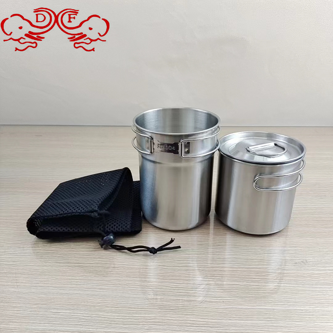 DF99230 Outdoor 304 stainless steel water Cup Camping Single Pot Set Folding Tea Cup Rim Cup Two-piece set DF TRADINGHOUSE
