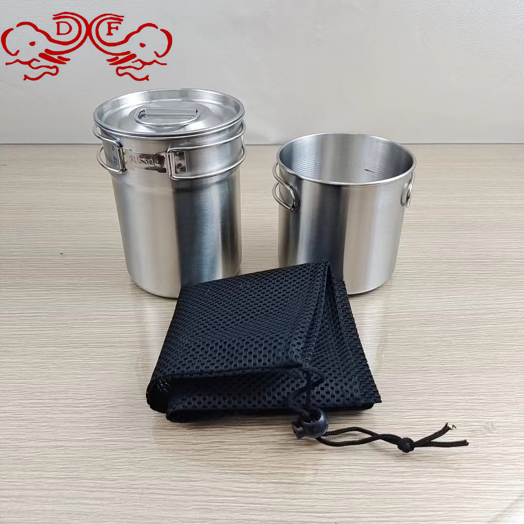 DF99230 Outdoor 304 stainless steel water Cup Camping Single Pot Set Folding Tea Cup Rim Cup Two-piece set DF TRADINGHOUSE Item Picture