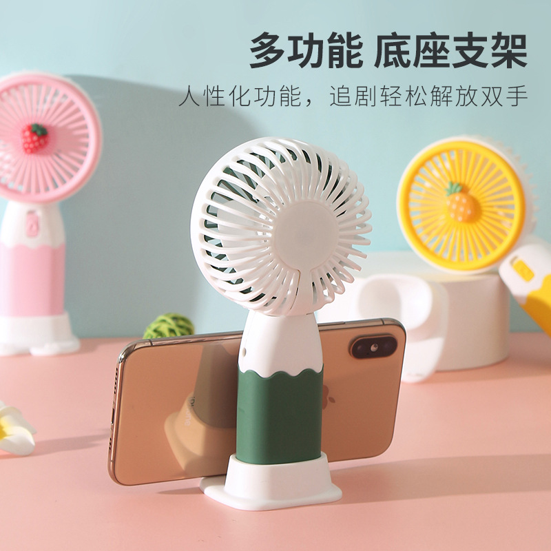 新款水果手持迷你小风扇 带底座支架usb充电便携儿童礼品广告跨境细节图
