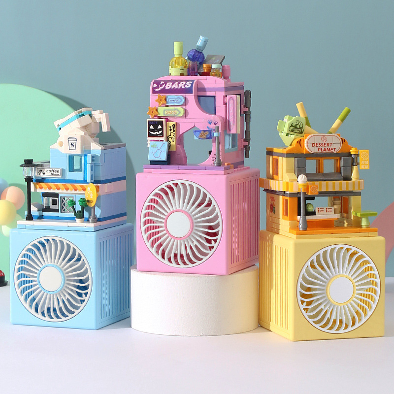 The 2024 new model of the building block fan desktop three-speed small electric fan DIY small particle assembly building block gift cross-border detail image 8