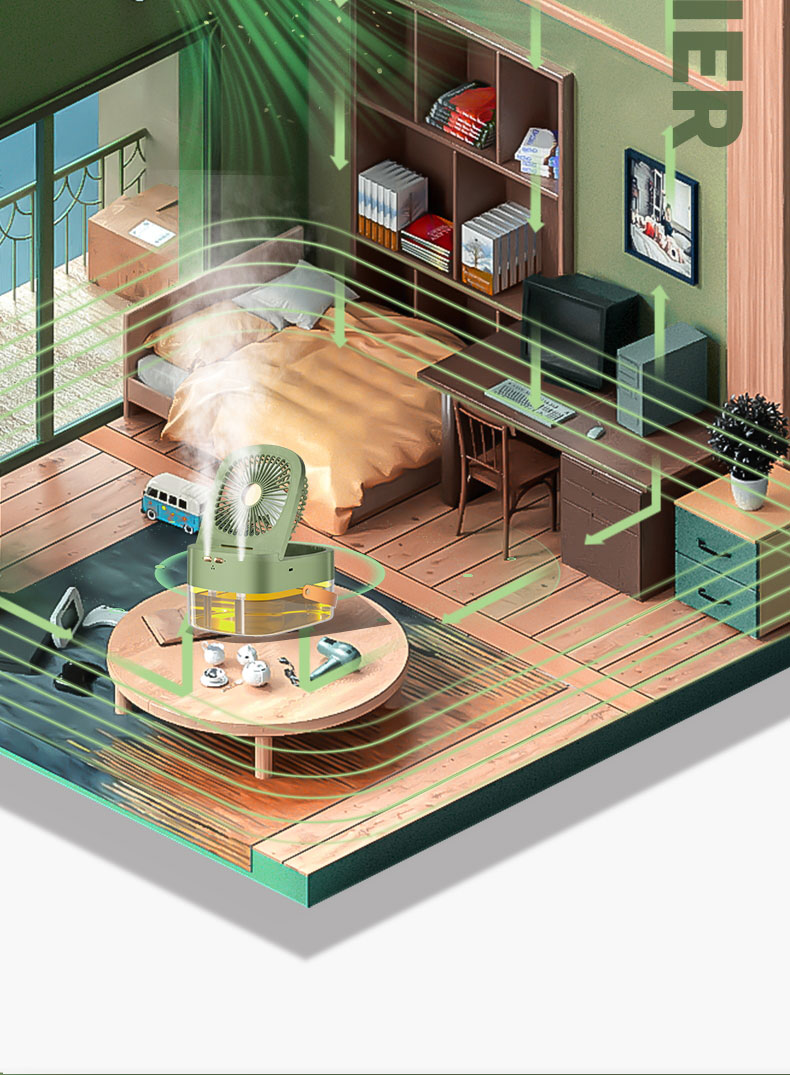 双喷头加湿风扇加湿器小夜灯手提收纳风扇桌面风扇详情12