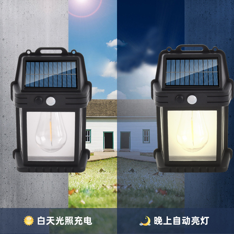Outdoor solar wall lamps, human body sensor courtyard lamps, garden atmosphere lamps, villa landscape lamps, waterproof tungsten filament lamps, warm light wall lamps, LED street lamps, outdoor lighting sensor wall lamps details Picture