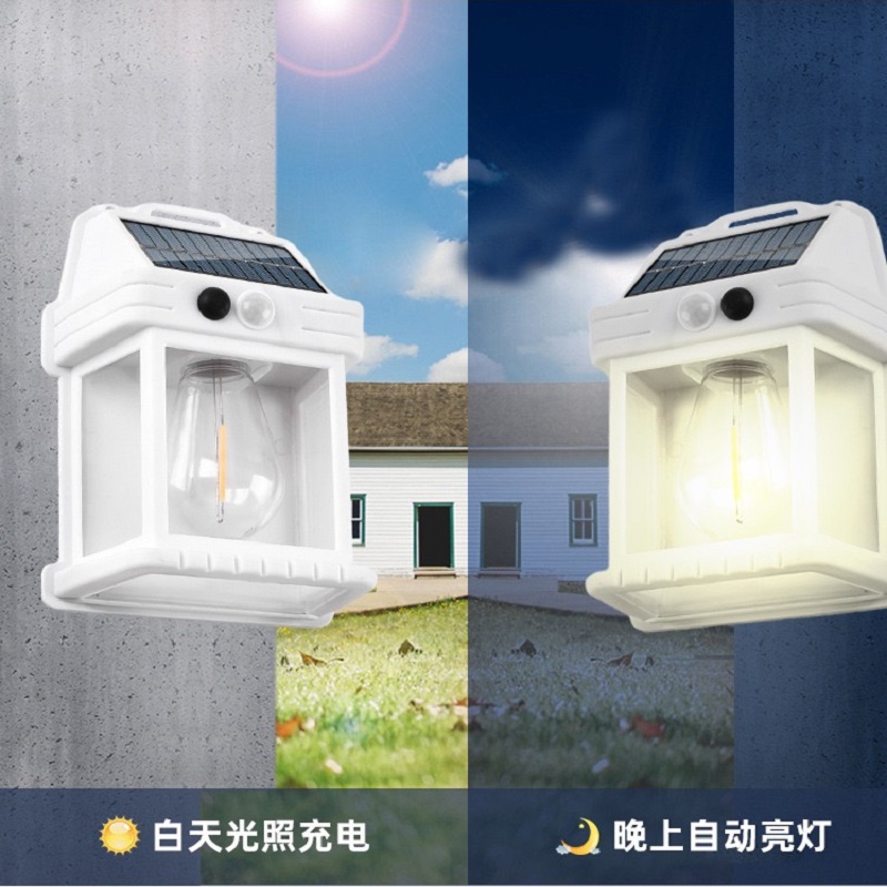 Outdoor solar wall lamps, human body sensor courtyard lamps, garden atmosphere lamps, villa landscape lamps, waterproof tungsten filament lamps, warm light wall lamps, LED street lamps, outdoor lighting sensor wall lamps Specification image