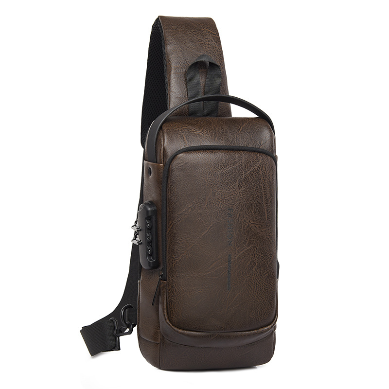 男士胸包斜跨包皮革包单肩包运动小背包多功能斜挎男包跨境爆款机车包详情图9
