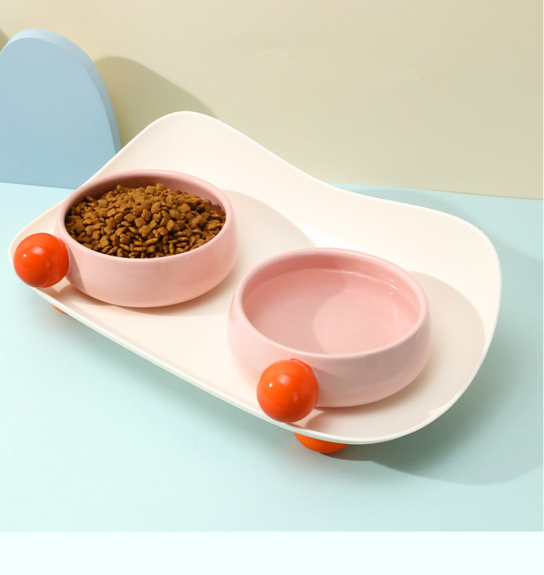 Boxed sugar bean ceramic double-bowl large-mouth feeding water bowl, no black chin, protecting cervical vertebrae cat bowl pet supplies pic 8