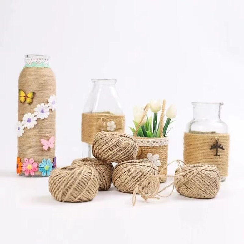 Fábrica en stock venta directa diy cuerda de cáñamo hecha a mano tejido a mano 2mm*50m cuerda decorativa foto etiqueta de pared cuerda enrollada botella details Picture