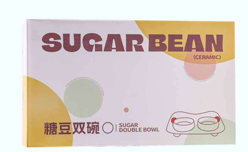 Boxed sugar bean ceramic double-bowl large-mouth feeding water bowl, no black chin, protecting cervical vertebrae cat bowl pet supplies pic 9