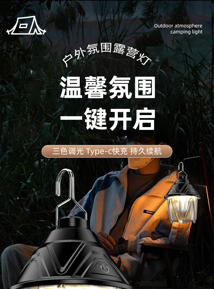 户外LED露营灯夜市地摊灯复古帐篷灯露营氛围灯可悬挂营地灯松果露营灯005小吊灯手提工作灯应急灯户外防水露营灯详情1