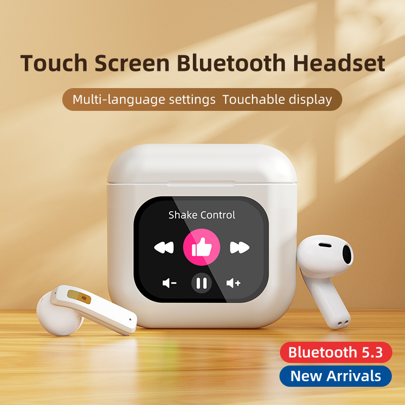 New TWS Bluetooth headset with display full color touch screen control APP Expand wireless motion noise cancelling headset multi-function NFC intelligent control headset thumbnail